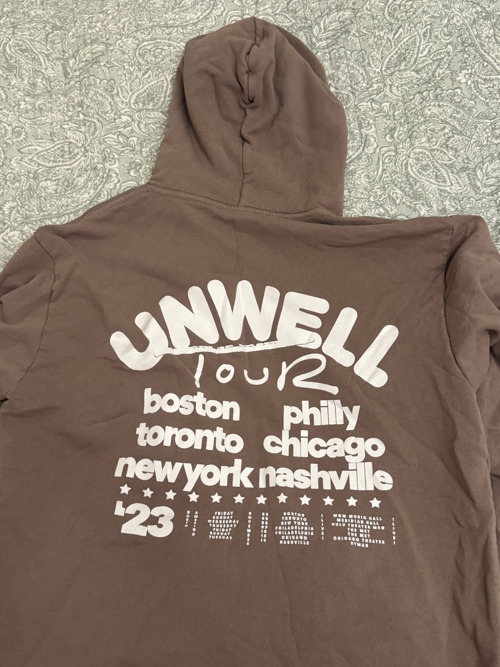 Alex Cooper UNWELL Tour Graphic Hoodie in Brown with White Print